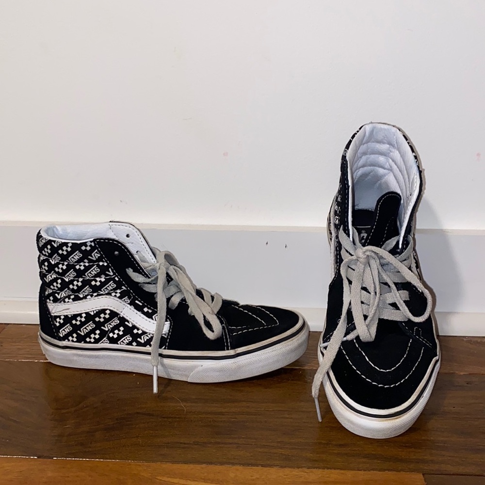 {Vans} black and white high tops
